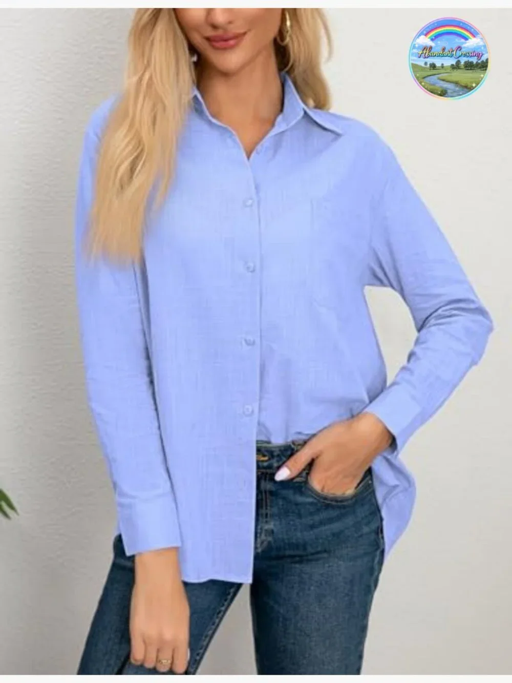 Womens Button Down Shirt Long Sleeve Cotton Gauze Tops Loose Fit Blouse with - Picture 3 of 7